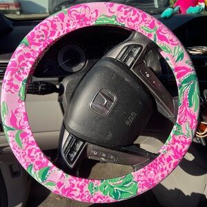 Floral Pink and Green Steering Wheel Cover